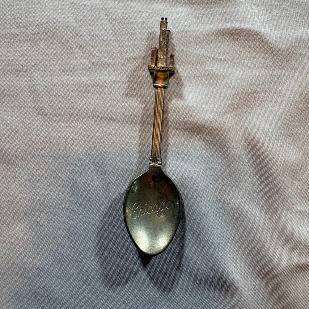 Vintage Chicago Sears Tower Souvenir Spoon Silver Plated Steel Collector 4.5